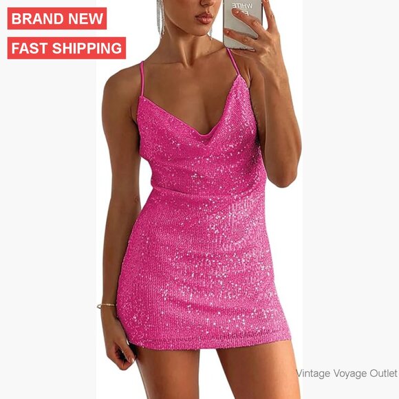 Dresses & Skirts - Sequin Bodycon Mini Dress Sleeveless Backless Party Club Night Out